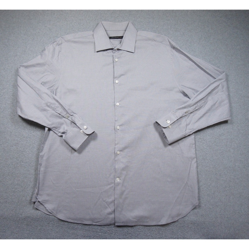 John Varvatos Shirt Mens Medium 16.5 32/33 Gray Button Down Long Sleeve Stretch